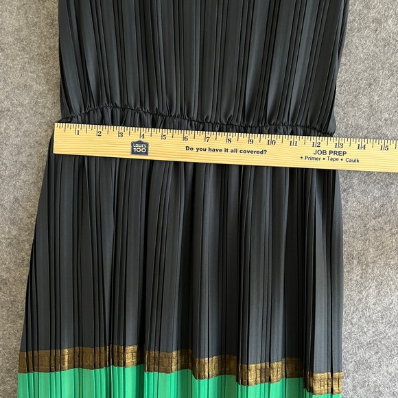 BCBGMAXAZRIA Whinnie Kelly Green Colorblock Pleated Maxi Dress - Picture 5 of 8